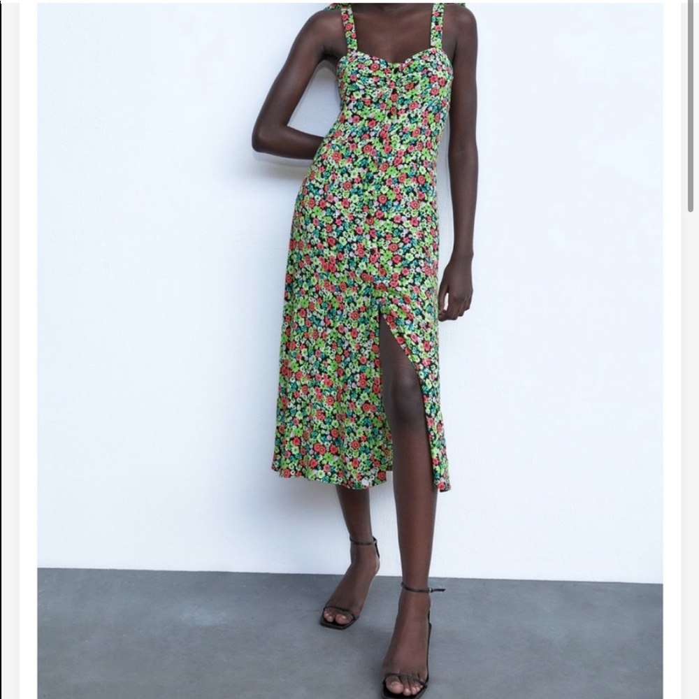 NWT Zara Floral Button Up Midi Dress